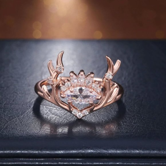 Luxurious Copper Elk Antler + Cubic Zirconia Ring - Picture 4 of 6